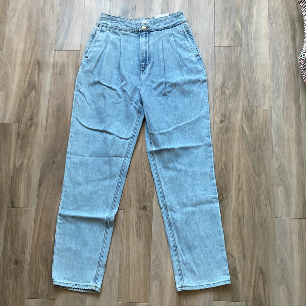 SO Super high rise straight woven denim jean pant quilted design waistband 7 28